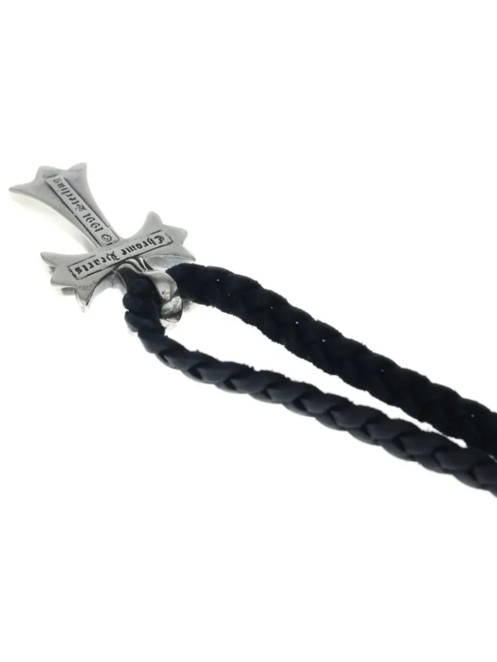 Chrome Hearts CH Crs Sml CL Small CH Cross Leather Blade Necklace Silver Black